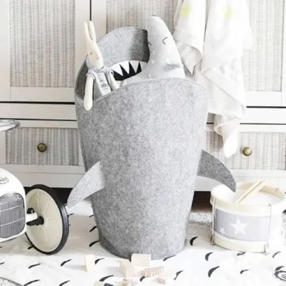 Little Stackers Gray Shark Felt Basket Hamper Toy Storage